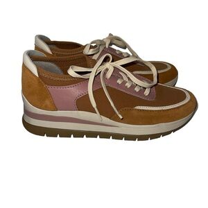 Naturalizer Women's Sneakers 7M Tan Pink White Leather & Fabric Upper Ties Remy